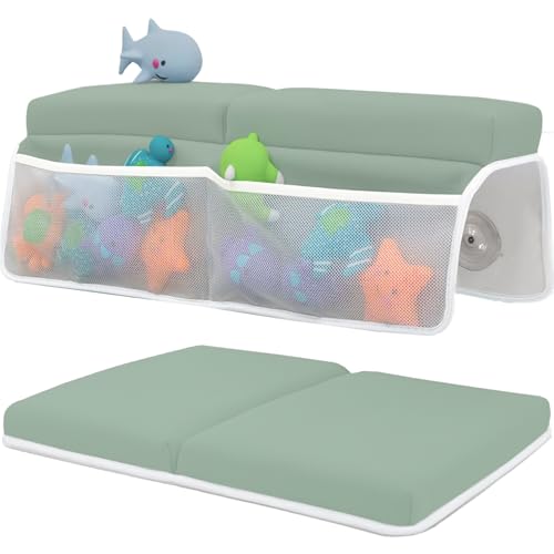 Image of Toodly Baby Bath Kneeler and Elbow Rest Pad Set - Baby Bath Support for Knees and Elbows - Bath Kneeler Pad with Memory Foam and Bath Toys Organizer - Ideal Bath Kneeling Pad for Bathing Baby - Green