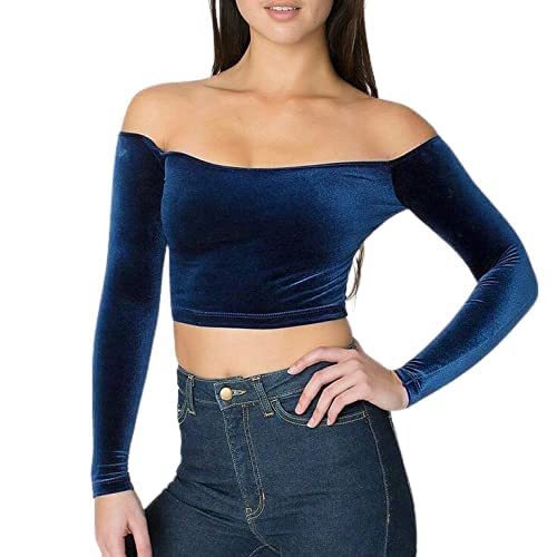 Buy PRITHS Blue Velvet Off Shoulder Full Sleeve Top (XS) at Amazon.in