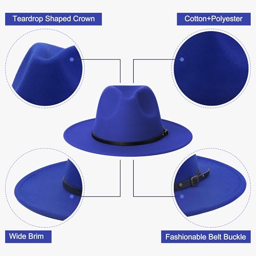 Image of Wide Brim Fedora Hats for Women and Men Classic Felt Panama Hat Men's Two Tone Dress Hat with Belt Buckle