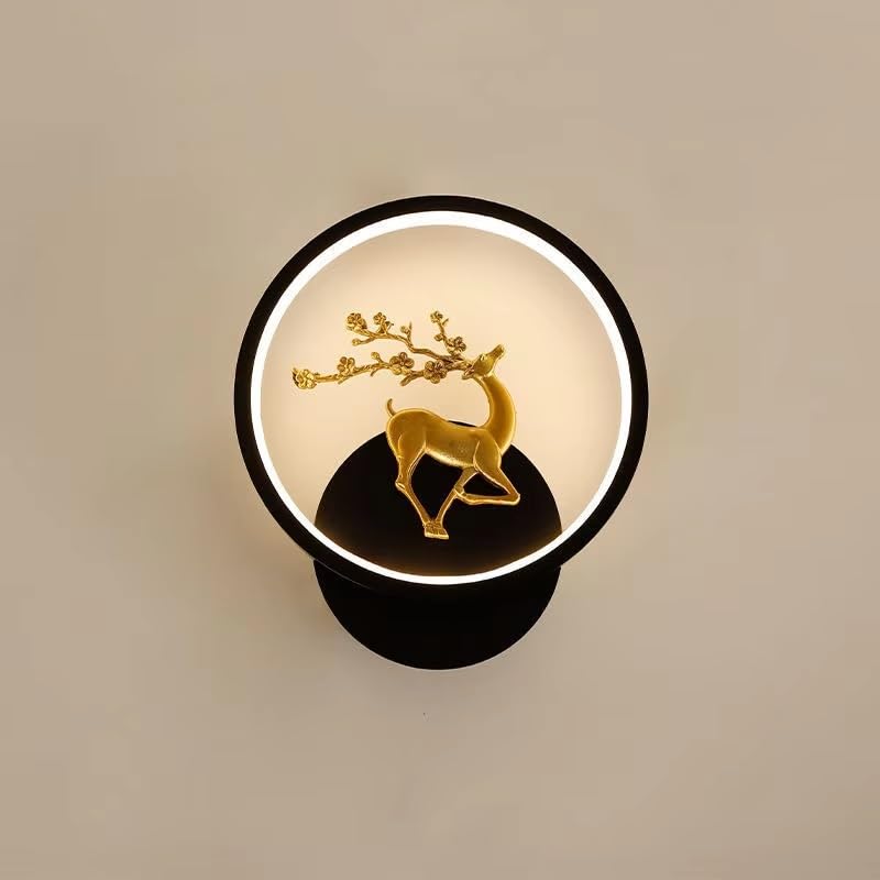 Image of Modern Round LED Wall Light with Golden Deer & Branch Design, Multi-Color LED, Elegant Decorative Lamp for Living Room & Bedroom, Pack of 1