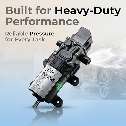 Image of Filox 12V DC Water Pump 125 PSI 6 LPM - Self Priming Diaphragm Pump with Pressure Switch & SMPS Adapter | Battery Sprayer Motor for Agriculture, Spray & Cleaning (Black)