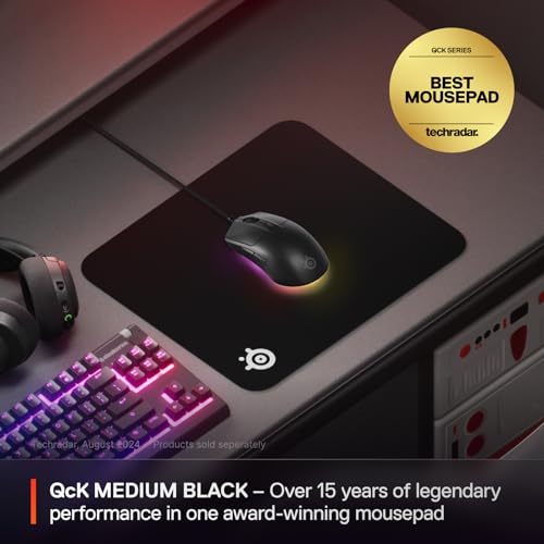SteelSeries QcK Medium Gaming Mousepad — Black — Non-Slip Silicone Rubber Base — Peak Tracking and Stability — Optimized