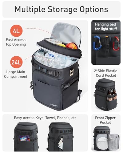 Image of TOURIT 38 Cans Backpack Cooler: Leak Proof Waterproof 2 Insulated Compartments Soft Cooler Bag Beach Travel Camping Picnic