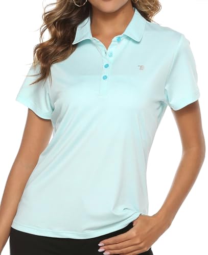 TBMPOY Women's Golf Polo Shirts Short Sleeve Lightweight Collared Polo Shirt Tops Clothes 4-Button UPF 50+ Sky Blue XS