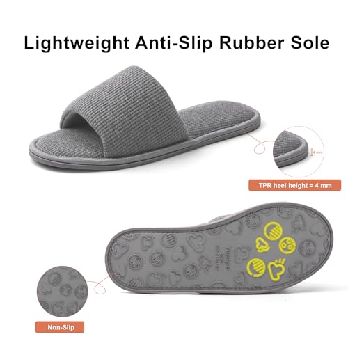 Image of Women's Open Toe House Slippers - Breathable Waffle Fabric, Memory Foam Cushioning, Slip-On Summer Indoor Slippers, Non-Slip TPR Sole, Easy Care