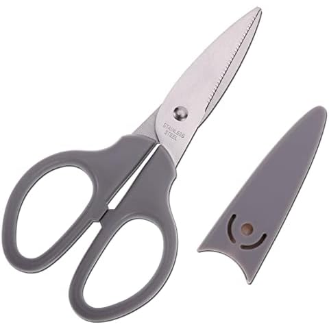 HITOPTY Grey Multipurpose Scissors, 6in Straight Sturdy Sharp Scissors for Office School Student Home General Use Sewing Fabric Craft Supplies with Cover Cover
