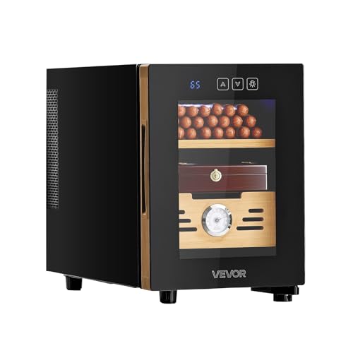 VEVOR Electric Humidor, 16L, 100 Counts Electric Cigar Humidor Cabinet with Cooling Temperature Control, Spanish Cedar Wood Shelves & Drawers, Mechanical Hygrometer, 2 Layers, Cooler for Household