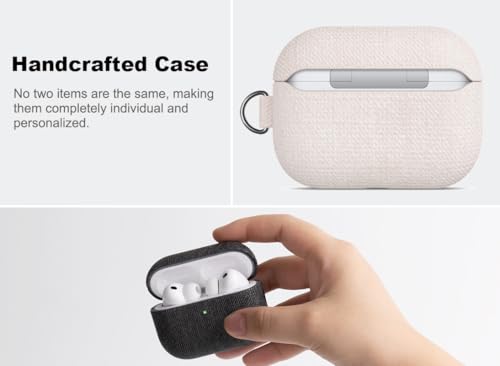 Image of Haobobro Handmade Case - for AirPods Pro 3 Case Cover with Clip - Selected Skin-Friendly Vegan Leather, Woolen Fabric Cloth Style, Shockproof Hard Cover for AirPods Pro 3rd Generation Earbuds - White
