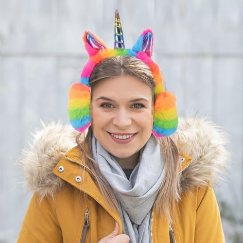 Orejeras de arcoíris TOYANDONA para mujer pack de 2 piezas regalo de invierno 6