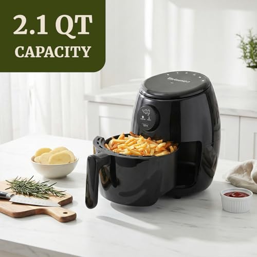 Image of Elite Gourmet EAF2612D Personal Programmable Air Fryer, 1000W, 2.1Qt, Black | Compact Space-Saving Design, Oil-Less Healthy Cooker, Timer & Temperature Controls