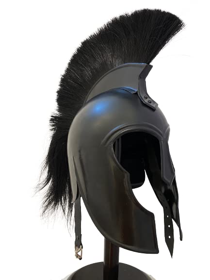 Achilles Troy Helmet Fabled Greek Warrior Helm (Steel) | Medieval Knight Armor Costume | Metal Replicas LARP Reenactment Helm Armour SCA Replica Costumes Men | Black Helmet with Black Plume