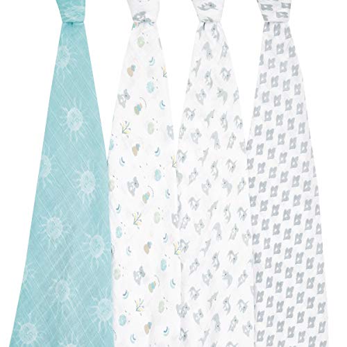 Image of aden + anais Swaddle Blanket, Boutique Muslin Blankets for Girls & Boys, Baby Receiving Swaddles, Ideal Newborn & Infant Swaddling Set, Perfect Shower Gifts, 4 Pack, Now + Zen