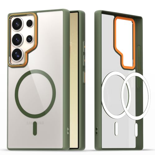Image of Pikkme Back Cover for Samsung Galaxy S24 Ultra 5G | Shockproof | Mag-Safe Compatible | Hard Transparent Back | Premium Raised Camera Protection | Bumper Case (Green Mag-Safe)