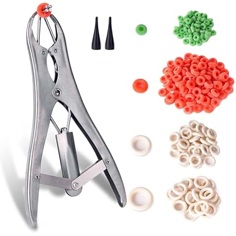 ZHEQOGZH Livestock Castration Bander with 4 Different Sizes of Castrator Rings to fit Different Sizes of Goats Lambs Sheeps and Calves, Stainless Steel Balloon Expander Pliers Tool Cover