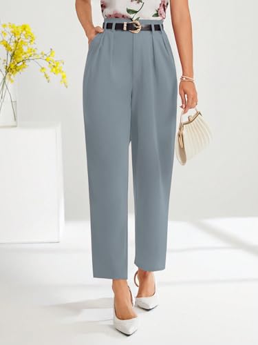 Image of Shasmi Women's High Waist Pleated Straight Leg Trousers - Elegant Solid Color Work Pants with Pockets, Casual Office Wear Polyester Blend Wide Leg Suit Pants (Trouser 235)