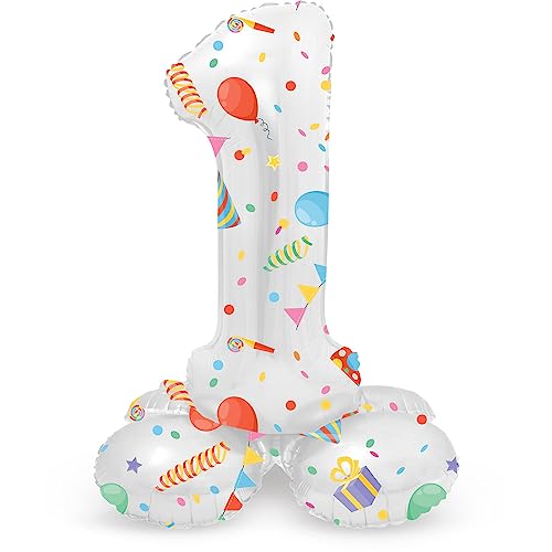 Folat 64761 Globo de Aluminio Número Figura 1 Joyful Party Multicolor 41 cm   decoración globos para cumpleaños, aniversario (no se necesita helio)