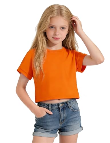 Image of Girls Crop Tops Short Sleeve T-Shirts for Girl Crew-Neck Basic Tee Size 7-14 Years