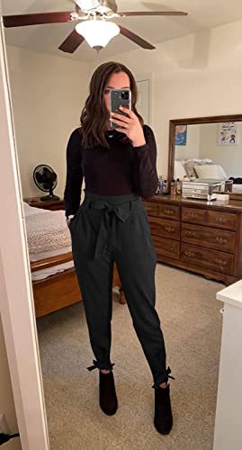 GOBLES Women Solid Casual Work Trousers High Waist Ruffle Bow Tie Pants4