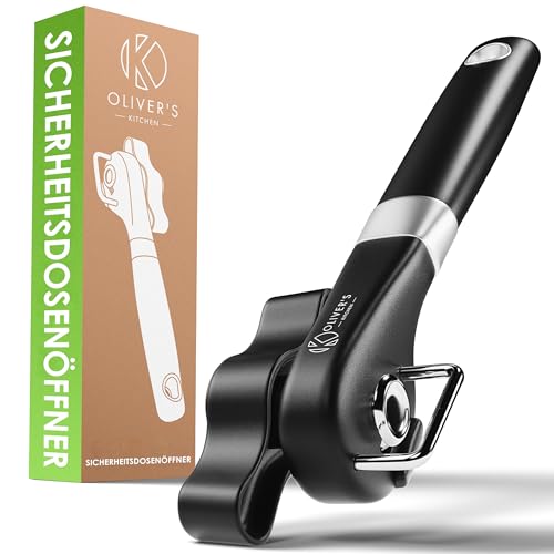 Oliver's Kitchen ® Dosenöffner - Rostfreier Edelstahl - Schwarz Sicherheitsdosenöffner - & Deckelöffner - Komfortabler rutschfester Griff - Müheloses Öffnen...