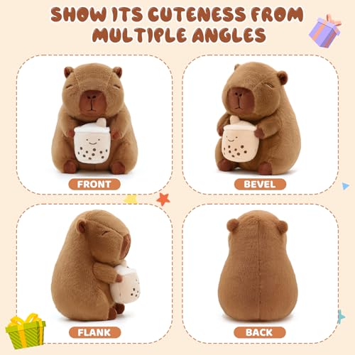 Image of Cute Capybara Plush with Boba - 13-inch Kawaii Capybara Stuffed Animal Pillow Soft Stuffed Plush Toy - Capybara Party Decoration, Kawaii Hugging Gifts for Kids