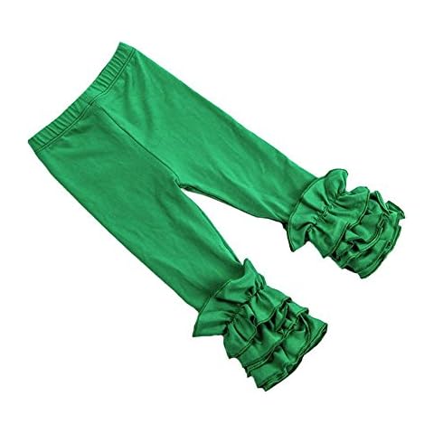 Coralup Little Girls Solid Color Cotton Ruffles Pants Leggings(Green,4-5 Years) Cover