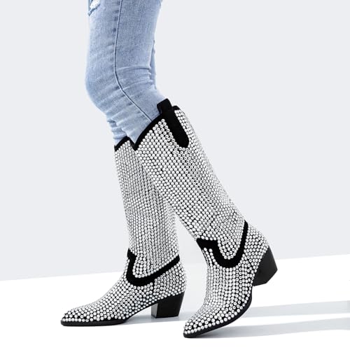 Image of ADAMUMU Womens Wide Calf Cowboy Boots Classic Western-Style Cowboys Boots for Women Pointed Toe Womens Cowgirl Boots with Chunky Heel Non-Slip Sole for Adding Timeless Elegance to Your Wardrobe