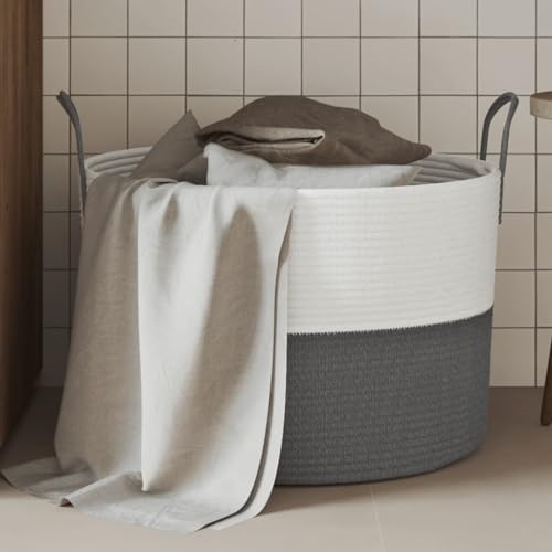 Decor-Baskets-Cesta de almacenamiento gris y blanco, 51 x 33 cm, algodón