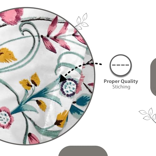 Divine Casa 144 TC Cotton White Jaipuri Bedsheets for King Size with 2 Pillow Covers (274 x 274 CM, Liberty Pink)