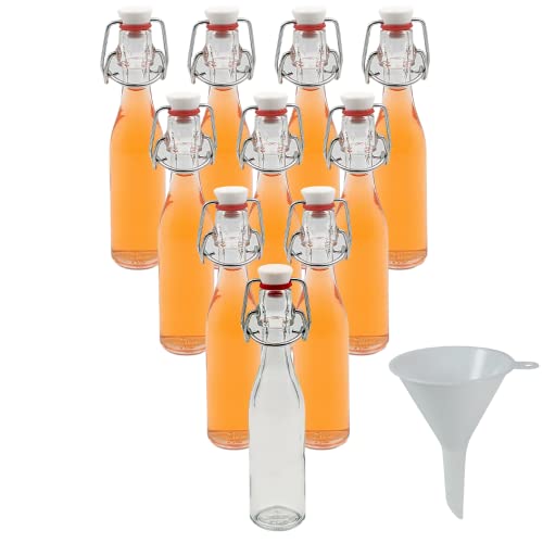 mikken 10 Mini Glasflaschen 40 ml mit Bügelverschluss Likörflaschen zum befüllen inkl. Trichter
