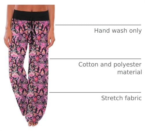 Image of iChunhua Women's Comfy Stretch Floral Print Drawstring Palazzo Wide Leg Lounge Pant