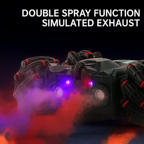 Image of Eli & Chi 4X4 Wheel Drive Double Sided RC Stunt Toy Car: Drift Toy for Kids & Adult Remote Control Racing 360 RGB Lights Off Road 2 Rechargeable Batteries High Speed Spray Gesture Watch,Black