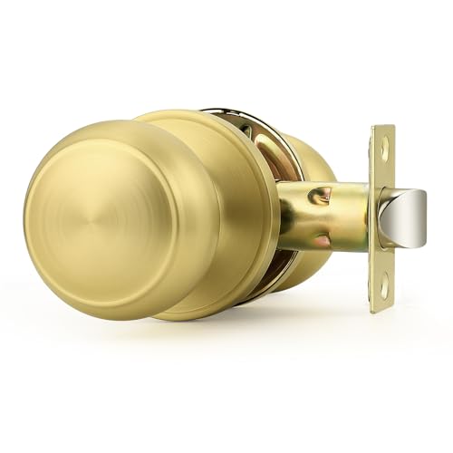 Probrico Brushed Brass Door Knob, Gold Hallway Closet Door Knobs Inteior, Passage Door Knobs, 1 Pack