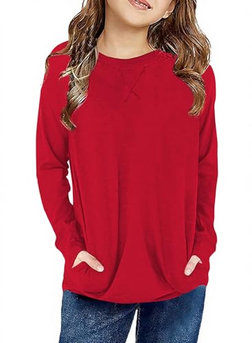 Image of SELINK Girls Big Kids Long Sleeve Striped Color Block Pocket Tees | Casual Loose Fit With Side Pockets,Soft Stretch Polyester Blend For Big Girls Daily&Back To School Wear