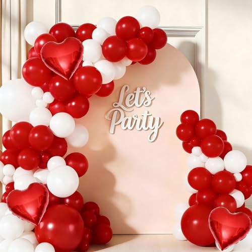 Arche de ballons rouges et blancs pour Noël et décoration anniversaire