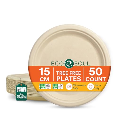 ECO SOUL Small Paper Plate (15Cm) 6 Disposable Plates-Natural(50-Pack)