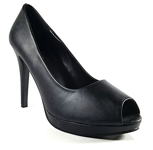 Drag Queen Damen Pumps mit hohem Absatz, Peep-Toe, große Größen, 43 - 46 - 46, Schwarze Matte, 45 EU