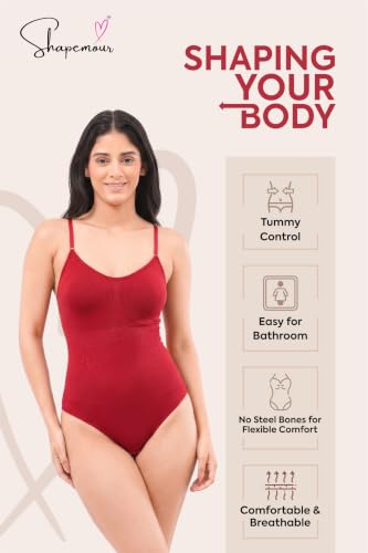Image of SHAPEMOUR Thong Bodysuit for Women, Slimming Design Shapewear for Women, Tummy Control Body Shaper with Silicone Grip, No Steel Bones for All Day Comfort, Seamless Sculpting Bodyshaper