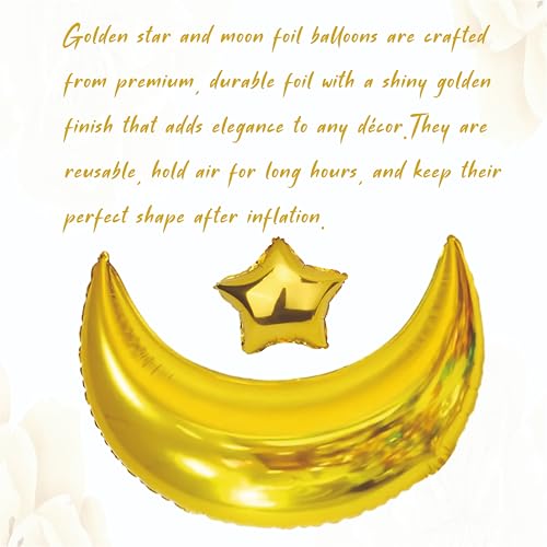 Image of Golden and White Balloon Garland kit with Golden Foil Moon and foil star, Pack of 52 pcs for Birthday Decoration, anniversary Decoration, Home decor items