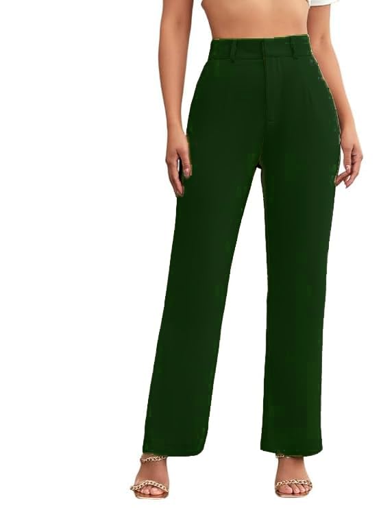 Image of Women's Poly Cotton Trousers Pants Relaxed Fit Boot Cut Ribbed Bell Bottom Trousers for Women