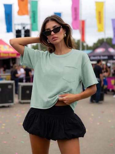 Image of ATHMILE Womens Crop Tops Workout Shirts Gym Oversized Spring Summer Basic Tees Short Sleeve Casual Loose Drop Shoulder 2026