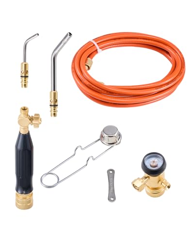 VEVOR Air Acetylene Torch Kit Acetylene Gas Welding Tool with 149 Hose 2 Welding Tips CGA200 Regulator & Torch Handle Gas Brazing Welder for Home DIY Industrial Sites (without Gas Cylinder)