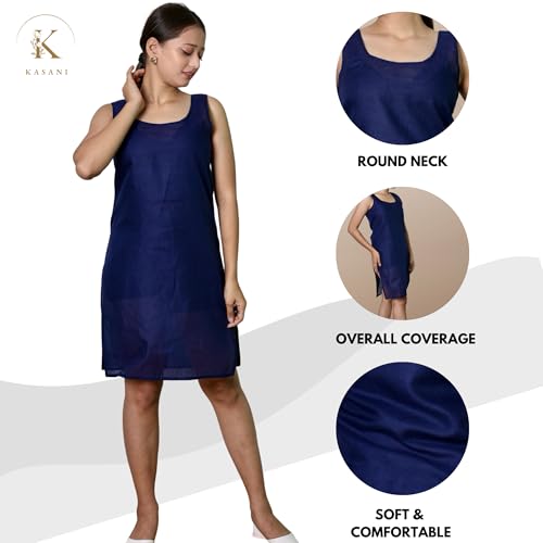 Image of KASANI Women's Camisole Cotton Long Knee-Length Sameej /Slip /Inner, Sleeveless, Pack of 2