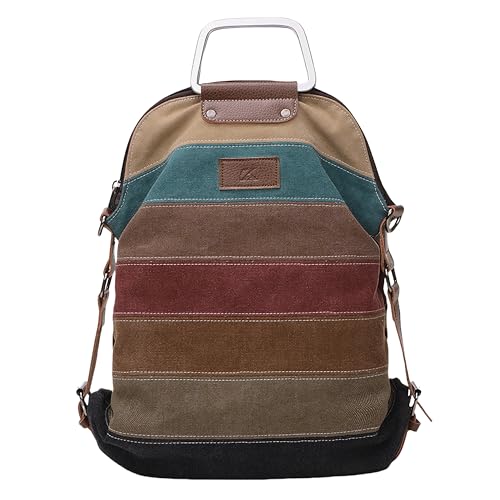 Mochila Feminina Bolsa de Viagem de Lona Grande Capacidade 15L Multifuncional Listras arco-íris Moda Retro Usado Para Lazer Diário Escola Caminhada Bag (Preta)