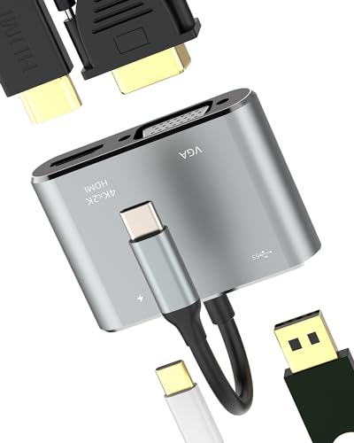 Hub USB C a HDMI VGA USB tipo C 4 en 1 para Apple iPhone15 Pro Max para iPad, MacBook, estación de acoplamiento dual adaptador de monitor para pantalla de TV, puerto de carga, divisor de cable,