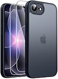 FLLAO Matt Handyhülle für iPhone 17e/iPhone 16e Hülle und 2 Schutzfolie, mit Kameraschutz [Militärnorm Schutz] Stoßfest PC Rückseite TPU Bumper Hülle für iPhone 17e/16e - Schwarz