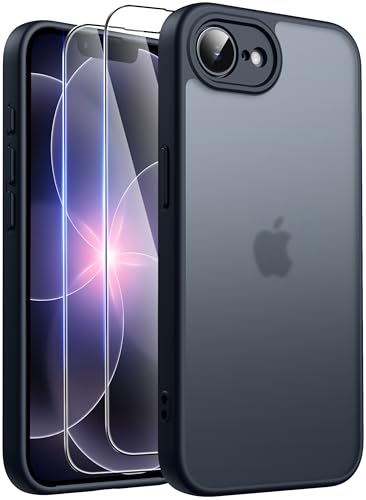 FLLAO Matt Handyhülle für iPhone 17e/iPhone 16e Hülle und 2 Schutzfolie mit Kameraschutz [Militärnorm Schutz] Stoßfest PC Rückseite TPU Bumper Hülle für iPhone 17e/16e - Schwarz