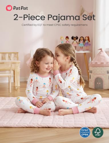 Image of PATPAT Toddler & Kids Pajama Sets with Bamboo Viscose, Snug Fit Pjs for Girls, All-Season Comfort Sleepwear, Ages 2-12 Years