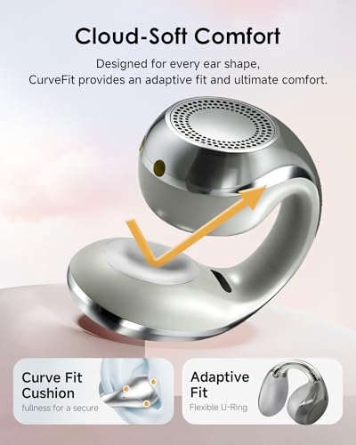 Image of King Lucky Clip-On Earbuds,Comfort Air Cushion Open Ear Earbuds Wireless Bluetooth 6.0 Multipoint, Open Ear Headphones with Mic,Anti-Mistouch,45H Playtime for Sports,Small Ears&Sleep (Silver)