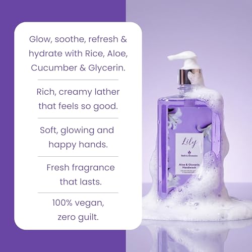 Image of Bath & Blossoms Lily Hand Wash 500 ml | Aloe Vera & Glycerin | Enriched with Rice & Cucumber Extract | Gentle Skin Softening Hand Wash | Antibacterial formula | Vegan, Cruelty Free & 100% Paraben Free | Luxurious Hand Care