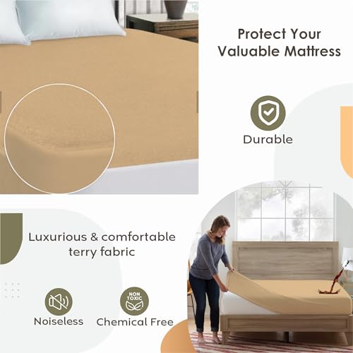 Image of Ayka 100% Waterproof Cotton Terry Mattress Protector Single Size Breathable Hypoallergenic Noiseless Ultra Soft Fitted Bed Protector 78x36 inch Mattress /Bed Cover (Single 78*36 inch | 6.5x3 ft, Beige)